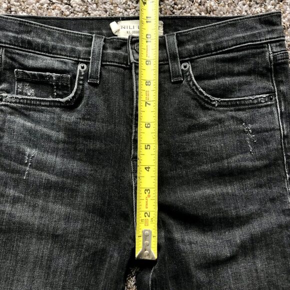 Nili Lotan Jeans 25 Black Mid Rise Raw Hem Distressed Wash Ankle - Picture 7 of 12